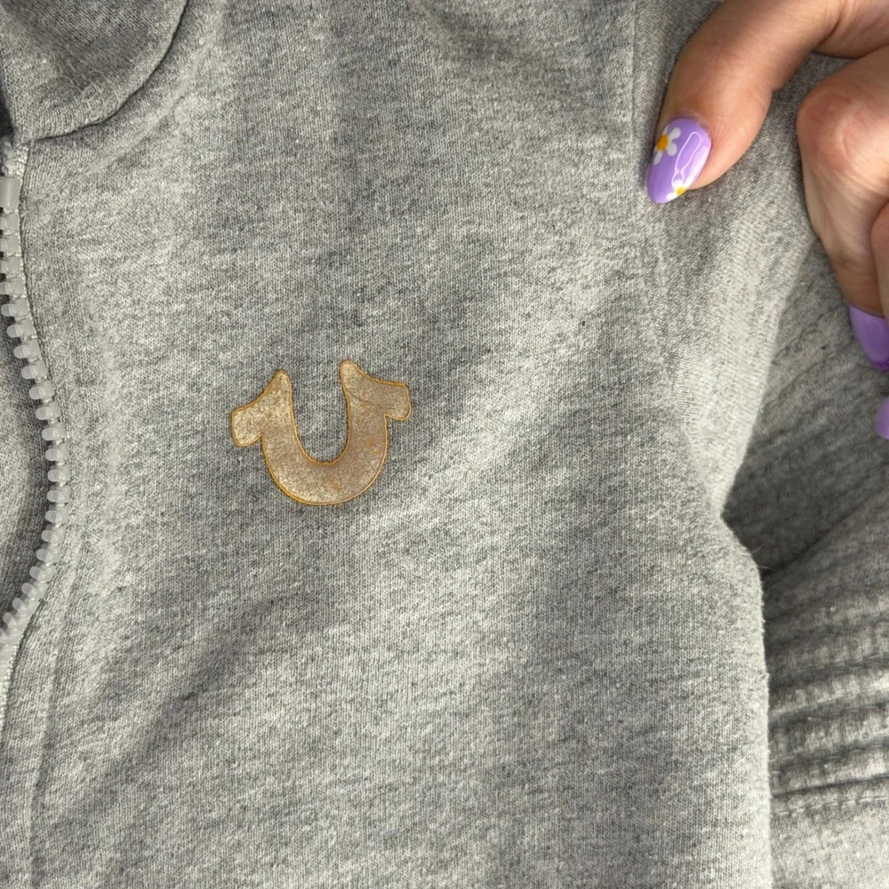 True‎ Religion Kids 2T Heather Gray Quarter Zip Moto Hoodie Gold Foil Logo